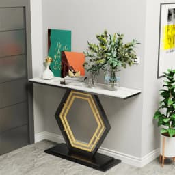 120cm Modern Console Entry Table Geometric Base Sintered Stone Top Long Accent Table for Hallway Foyer Decor Storage