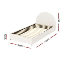 King Single Gas Lift Storage Bed Frame Platform Base with Boucle Fabric Upholstered Headboard and Spacious Underbed Storage