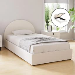 King Single Gas Lift Storage Bed Frame Platform Base with Boucle Fabric Upholstered Headboard and Spacious Underbed Storage