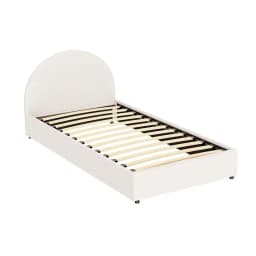 King Single Gas Lift Storage Bed Frame Platform Base with Boucle Fabric Upholstered Headboard and Spacious Underbed Storage