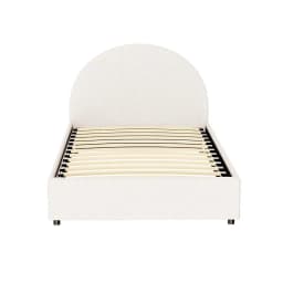 King Single Gas Lift Storage Bed Frame Platform Base with Boucle Fabric Upholstered Headboard and Spacious Underbed Storage