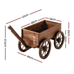 Wooden Planter Cart Garden Plant Stand Fir Wood Flower Wagon with Wheels XL Outdoor Decor Storage Display Rack