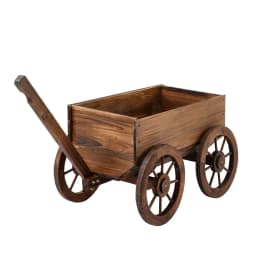 Wooden Planter Cart Garden Plant Stand Fir Wood Flower Wagon with Wheels XL Outdoor Decor Storage Display Rack
