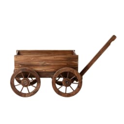 Wooden Planter Cart Garden Plant Stand Fir Wood Flower Wagon with Wheels XL Outdoor Decor Storage Display Rack