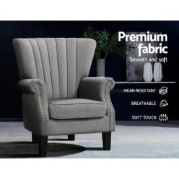 Armchair Wingback Grey Upholstered Accent Chair Modern Comfortable Fabric Living Room Bedroom Reading Chair Home Furniture