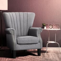 Armchair Wingback Grey Upholstered Accent Chair Modern Comfortable Fabric Living Room Bedroom Reading Chair Home Furniture