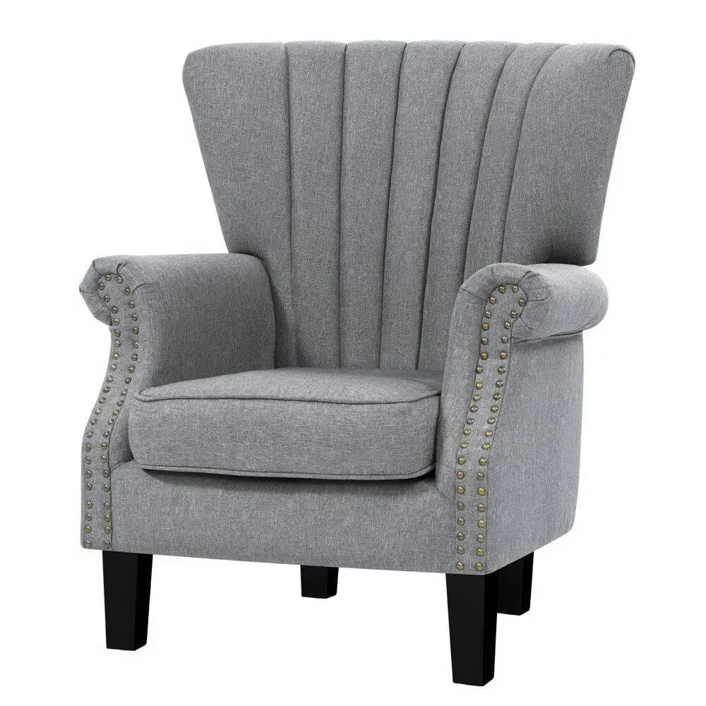 Armchair Wingback Grey Upholstered Accent Chair Modern Comfortable Fabric Living Room Bedroom Reading Chair Home Furniture