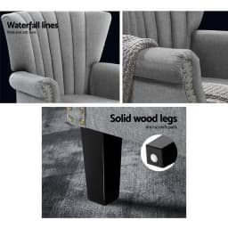 Armchair Wingback Grey Upholstered Accent Chair Modern Comfortable Fabric Living Room Bedroom Reading Chair Home Furniture