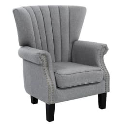 Armchair Wingback Grey Upholstered Accent Chair Modern Comfortable Fabric Living Room Bedroom Reading Chair Home Furniture