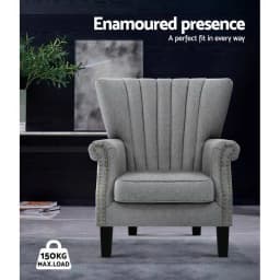 Armchair Wingback Grey Upholstered Accent Chair Modern Comfortable Fabric Living Room Bedroom Reading Chair Home Furniture