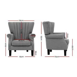 Armchair Wingback Grey Upholstered Accent Chair Modern Comfortable Fabric Living Room Bedroom Reading Chair Home Furniture