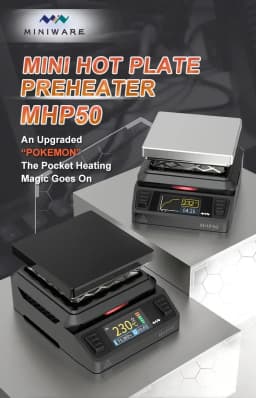 MINIWARE Offcial MHP50 Mini Hot Plate Preheater 50*50mm Heating Area Constant Temperature Heating Table 350℃ DIY Heating Tool