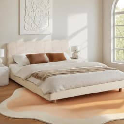 Queen Size Cloud Headboard Boucle Fabric Bed Frame White Platform Base Mattress Support Modern Bedroom Furniture