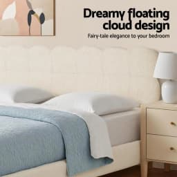 Queen Size Cloud Headboard Boucle Fabric Bed Frame White Platform Base Mattress Support Modern Bedroom Furniture