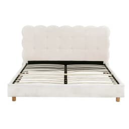 Queen Size Cloud Headboard Boucle Fabric Bed Frame White Platform Base Mattress Support Modern Bedroom Furniture