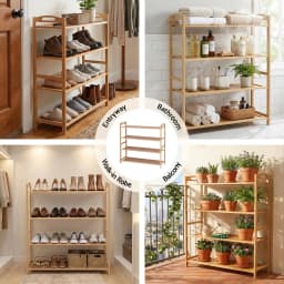 4 Tier Bamboo Shoe Rack Storage Organiser Pine Finish