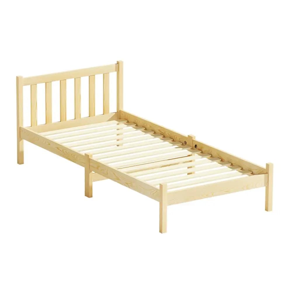 Single Size Wooden Oak Bed Frame Modern Solid Wood Bedroom Furniture Durable Natural Finish Platform Bed Frame