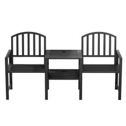 Outdoor Garden Bench Loveseat Steel Frame Patio Seating Set Black Outdoor Furniture