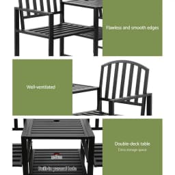 Outdoor Garden Bench Loveseat Steel Frame Patio Seating Set Black Outdoor Furniture