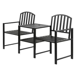 Outdoor Garden Bench Loveseat Steel Frame Patio Seating Set Black Outdoor Furniture