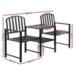 Outdoor Garden Bench Loveseat Steel Frame Patio Seating Set Black Outdoor Furniture