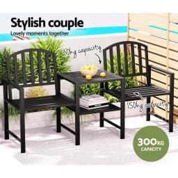 Outdoor Garden Bench Loveseat Steel Frame Patio Seating Set Black Outdoor Furniture