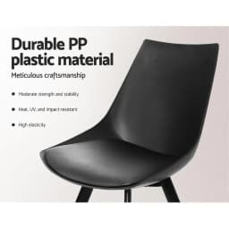 Modern Black PU Leather Dining Chairs Set of 2 Upholstered Plastic Seat Metal Legs Kitchen Side Chairs