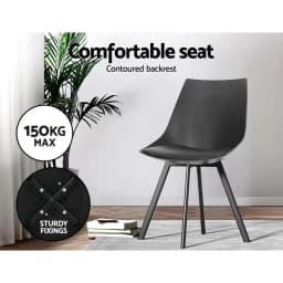 Modern Black PU Leather Dining Chairs Set of 2 Upholstered Plastic Seat Metal Legs Kitchen Side Chairs