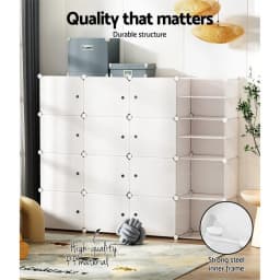 16 Cube Stackable Shoe Rack Organizer White Storage Shelf DIY Space Saving Multi Layer Home Entryway Closet Display Shelf