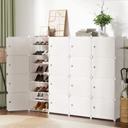 16 Cube Stackable Shoe Rack Organizer White Storage Shelf DIY Space Saving Multi Layer Home Entryway Closet Display Shelf
