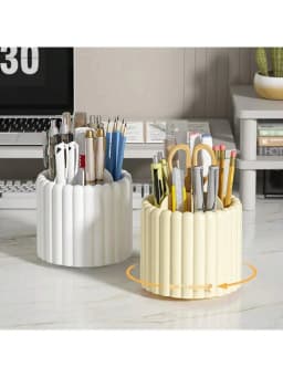1pc 360° Rotating Makeup Brush Desktop Organizer, Large Capacity Cosmetic Storage Box For Dressing Table Student Pen