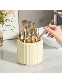 1pc 360° Rotating Makeup Brush Desktop Organizer, Large Capacity Cosmetic Storage Box For Dressing Table Student Pen