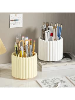 1pc 360° Rotating Makeup Brush Desktop Organizer, Large Capacity Cosmetic Storage Box For Dressing Table Student Pen