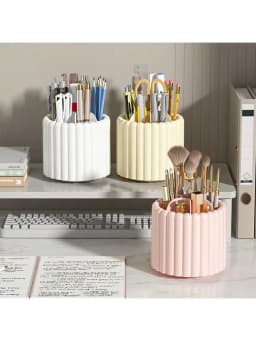 1pc 360° Rotating Makeup Brush Desktop Organizer, Large Capacity Cosmetic Storage Box For Dressing Table Student Pen