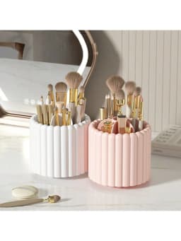 1pc 360° Rotating Makeup Brush Desktop Organizer, Large Capacity Cosmetic Storage Box For Dressing Table Student Pen