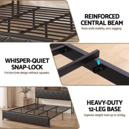 King Bed Frame with LED Lights Storage Headboard and Charging Station Modern Upholstered Platform Bed Frame for Bedroom with Strong Support and Easy Assembly