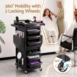 Salon Trolley with Lockable Doors 6 Tier Trays Mobile Hair Cart Black Rolling Storage Cabinet for Beauty Spa Salon Use