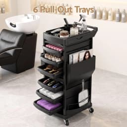 Salon Trolley with Lockable Doors 6 Tier Trays Mobile Hair Cart Black Rolling Storage Cabinet for Beauty Spa Salon Use