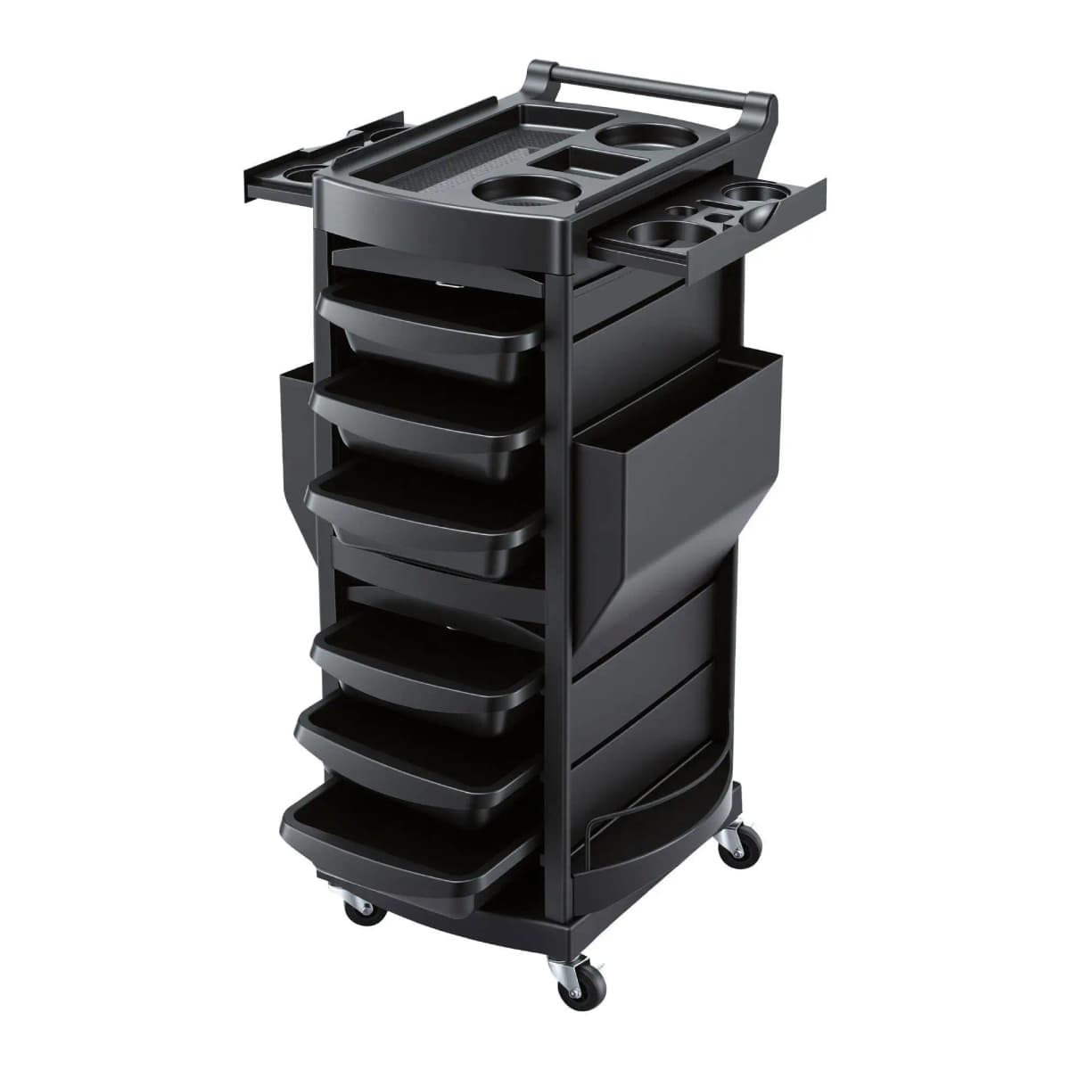 Salon Trolley with Lockable Doors 6 Tier Trays Mobile Hair Cart Black Rolling Storage Cabinet for Beauty Spa Salon Use