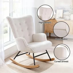 Modern White Boucle Rocking Armchair Nursery Nursing Chair Comfy Upholstered Accent Seat