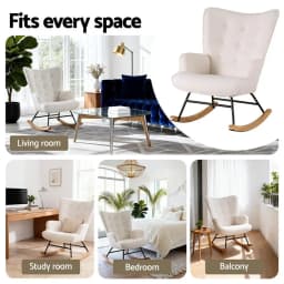 Modern White Boucle Rocking Armchair Nursery Nursing Chair Comfy Upholstered Accent Seat
