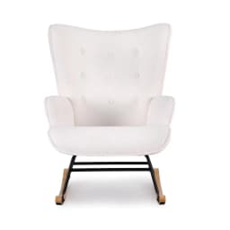 Modern White Boucle Rocking Armchair Nursery Nursing Chair Comfy Upholstered Accent Seat
