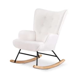 Modern White Boucle Rocking Armchair Nursery Nursing Chair Comfy Upholstered Accent Seat