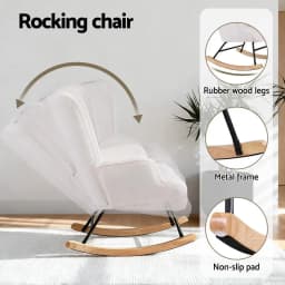 Modern White Boucle Rocking Armchair Nursery Nursing Chair Comfy Upholstered Accent Seat