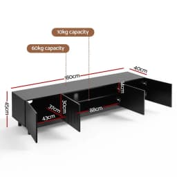 Modern 180cm Black TV Entertainment Unit Storage Cabinet for Living Room Media Console with Shelves and Closed Storage