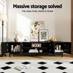 Modern 180cm Black TV Entertainment Unit Storage Cabinet for Living Room Media Console with Shelves and Closed Storage