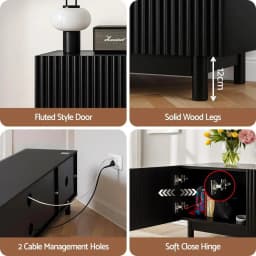 Modern 180cm Black TV Entertainment Unit Storage Cabinet for Living Room Media Console with Shelves and Closed Storage