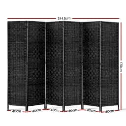 6 Panel Woven Room Divider Screen 245x170cm Black Folding Privacy Partition