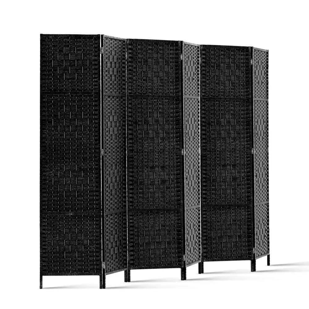 6 Panel Woven Room Divider Screen 245x170cm Black Folding Privacy Partition