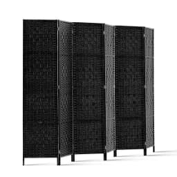 6 Panel Woven Room Divider Screen 245x170cm Black Folding Privacy Partition